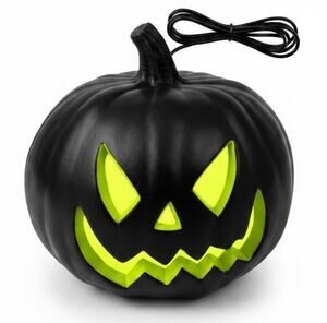 VTG Lighted Pumpkin Blow Mold Corded Black Green Halloween JackO Lantern Works